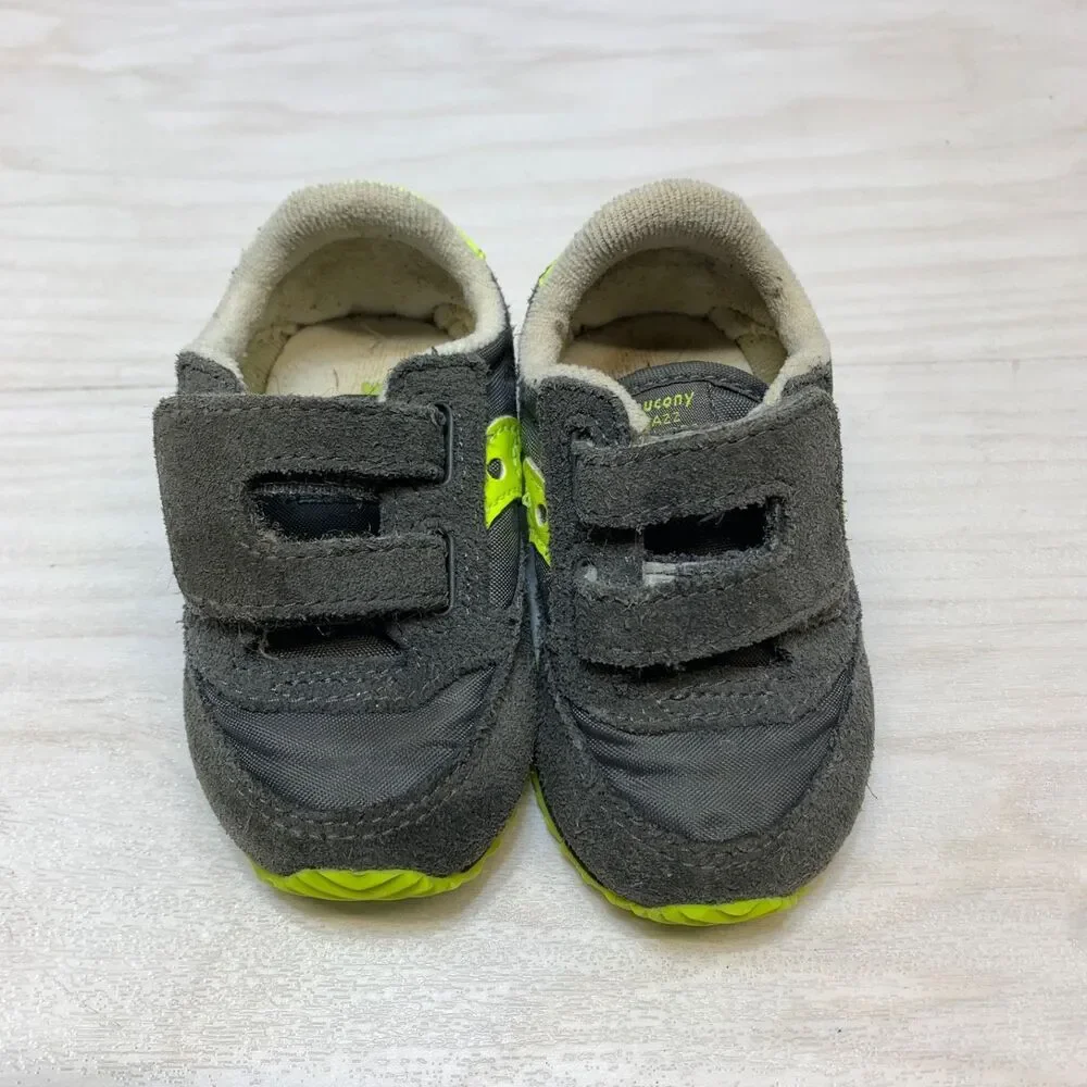 SAUCONY‎ Originals Size 3M Boys Baby Jazz Hook & Loop Sneaker Grey & Neon